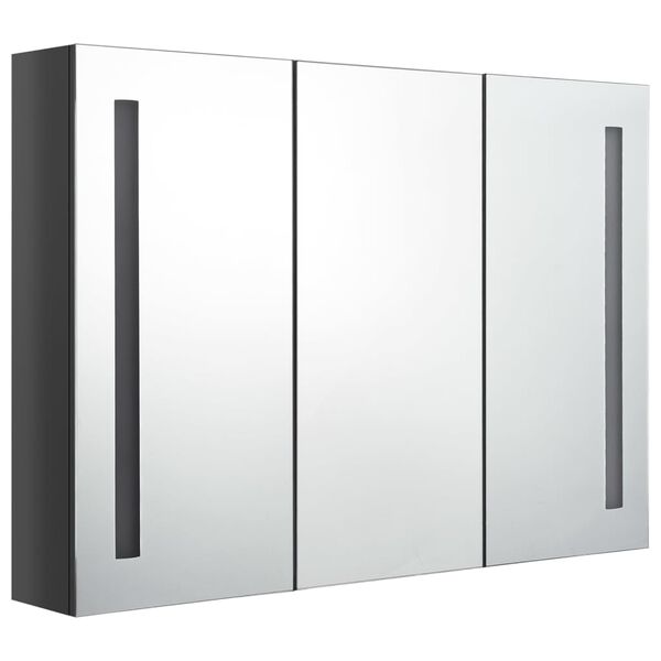 vidaXL Mueble de baño con espejo LED gris brillante 89x14x62 cm