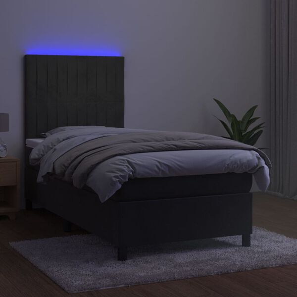 vidaXL Cama box spring colch&oacute;n y LED terciopelo gris oscuro 90x190 cm