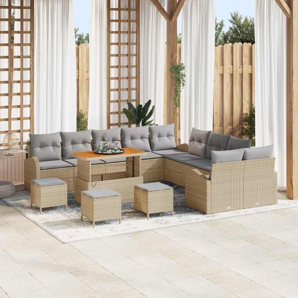 vidaXL Conjunto de sof&aacute; de jard&iacute;n con coj&iacute;n 14 pcs Beige Polirat&aacute;n
