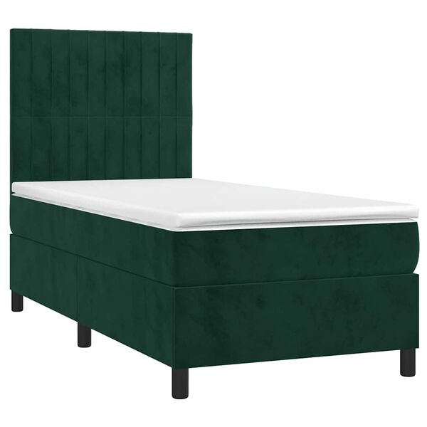 vidaXL Cama box spring colch&oacute;n y LED terciopelo verde oscuro 100x200cm