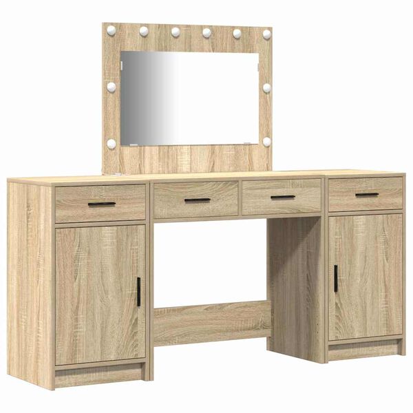 vidaXL Mesa Tocador con caj&oacute;n 3 pcs Marr&oacute;n Madera de ingenier&iacute;a
