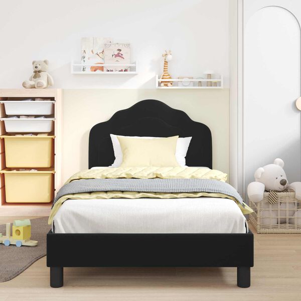 vidaXL Cama para ni&ntilde;os con cabecero Negro 80 x 200 cm Terciopelo