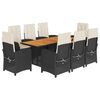 vidaXL Set de comedor de jard&iacute;n 9 pzas y cojines rat&aacute;n sint&eacute;tico negro