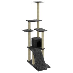 vidaXL Rascador para gatos con postes de sisal gris oscuro 155 cm