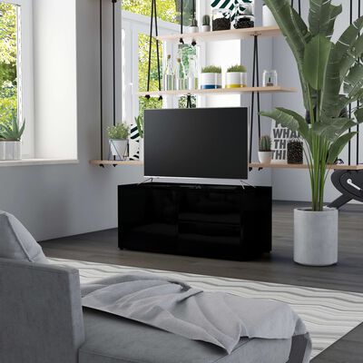 vidaXL Mueble TV madera contrachapada negro brillante 80x34x36 cm
