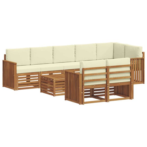 vidaXL Juegos de sof&aacute;s 9 pcs Natural y Crema Madera de Acacia S&oacute;lida