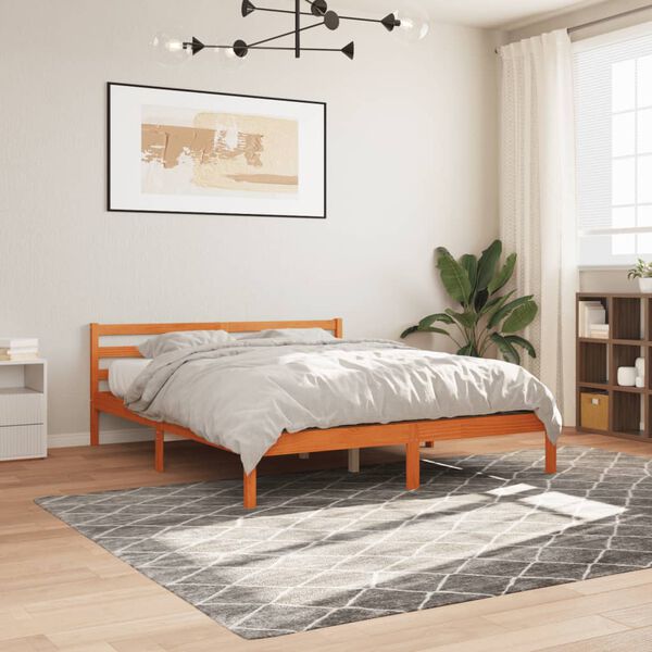 vidaXL Cama sin colch&oacute;n madera maciza de pino marr&oacute;n cera 200x200 cm