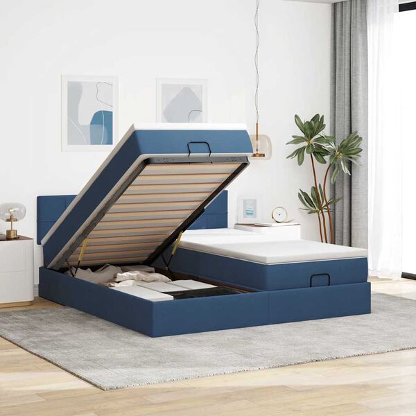 vidaXL Estructura de cama otomana con colchones tela azul 160x200 cm