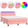 vidaXL Cama box spring colch&oacute;n y LED terciopelo rosa 140x190 cm