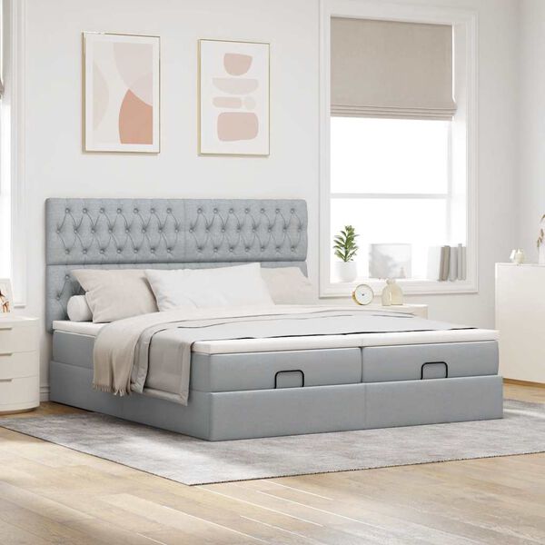 vidaXL Estructura de cama otomana colchones tela gris claro 180x200cm