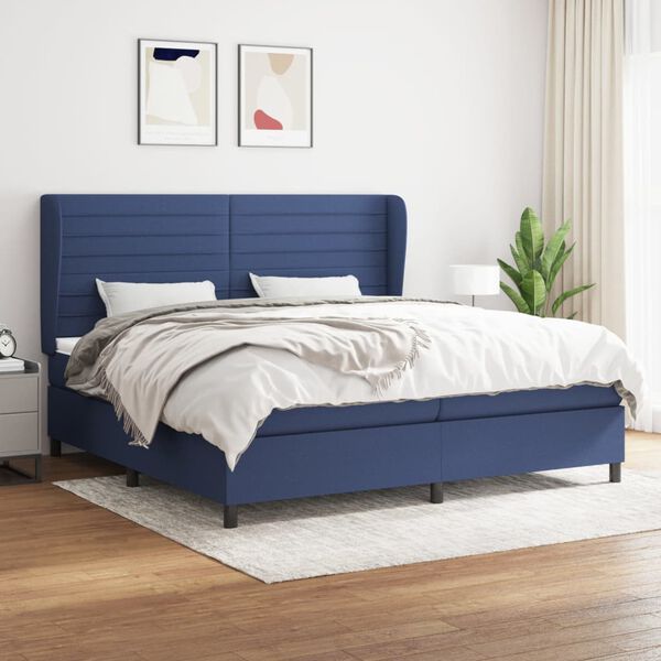 vidaXL Cama box spring con colch&oacute;n tela azul 200x200 cm