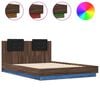 vidaXL Estructura de cama cabecero y luces LED marr&oacute;n roble 150x200 cm