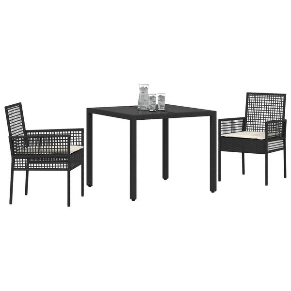 vidaXL Conjunto de Comedor de Jard&iacute;n 3 pcs Negro rat&aacute;n sint&eacute;tico