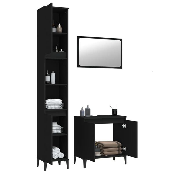 vidaXL Juego de muebles de ba&ntilde;o 3 pzas madera contrachapada negro