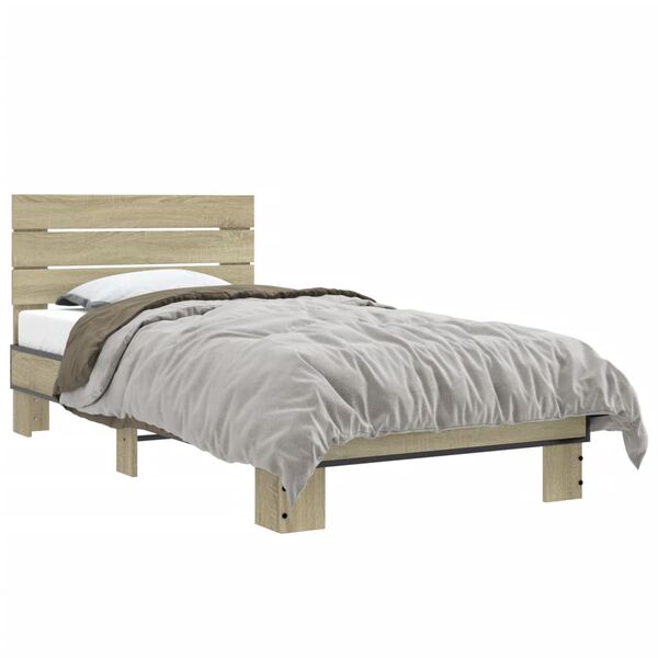 vidaXL Estructura cama madera ingenier&iacute;a metal roble Sonoma 75x190 cm