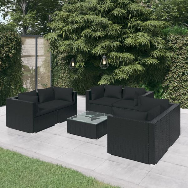vidaXL Set de muebles de jardín 7 pzas y cojines ratán sintético negro