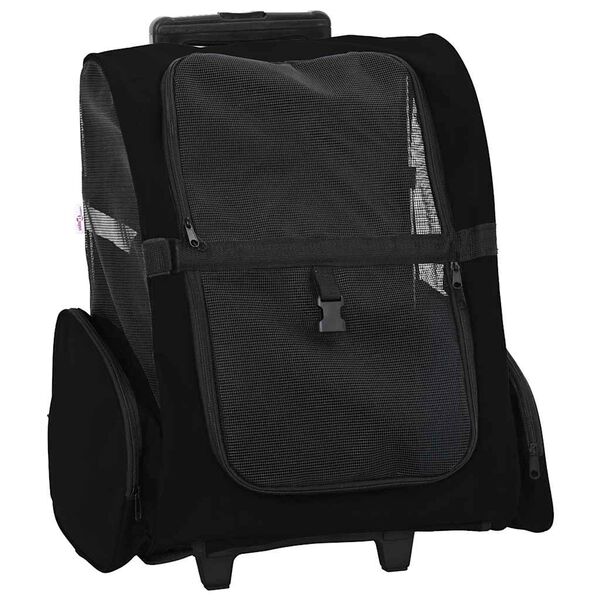 vidaXL Carrito para mascotas 3 en 1, dise&ntilde;o negro, 48 x 32 x (57-106) cm, tela Oxford
