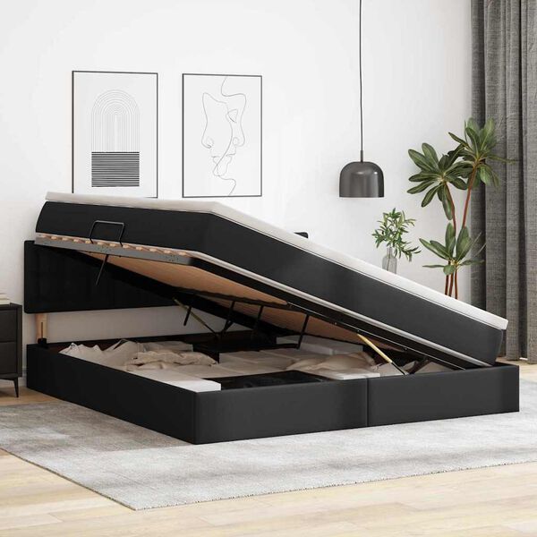 vidaXL Cama con almacenamiento y colch&oacute;n Negro 160 x 200 cm
