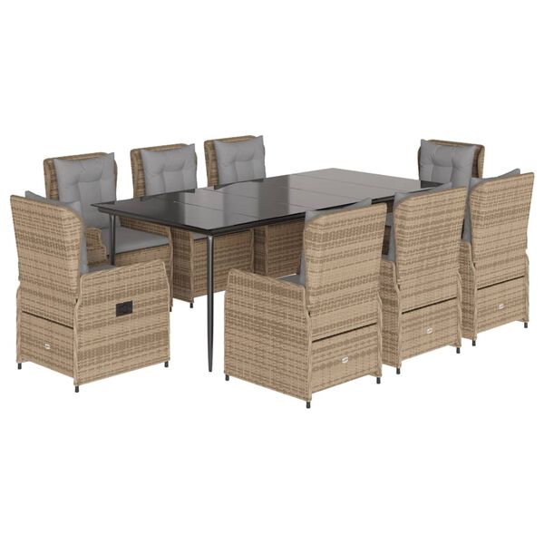 vidaXL Set comedor de jard&iacute;n 9 pzas con cojines rat&aacute;n sint&eacute;tico beige