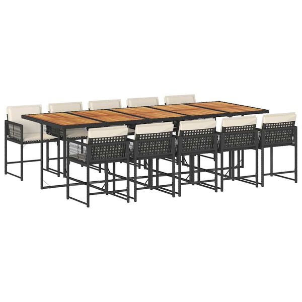 vidaXL Set de comedor jard&iacute;n 11 pzas con cojines rat&aacute;n sint&eacute;tico negro