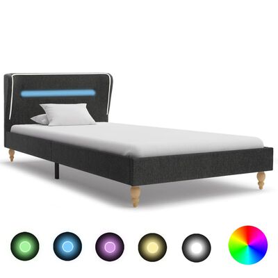 vidaXL Estructura de cama con LED arpillera gris oscuro 90x200 cm