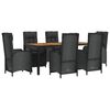 vidaXL Set de comedor de jard&iacute;n 7 pzas y cojines rat&aacute;n sint&eacute;tico negro