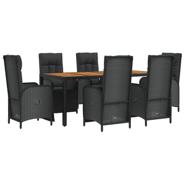 vidaXL Set de comedor de jard&iacute;n 7 pzas y cojines rat&aacute;n sint&eacute;tico negro