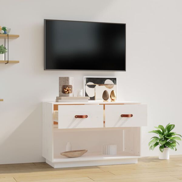 vidaXL Mueble para TV madera maciza de pino blanco 90x40x60 cm