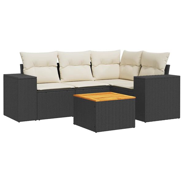 vidaXL Set de muebles de jard&iacute;n 5 pzas y cojines rat&aacute;n sint&eacute;tico negro