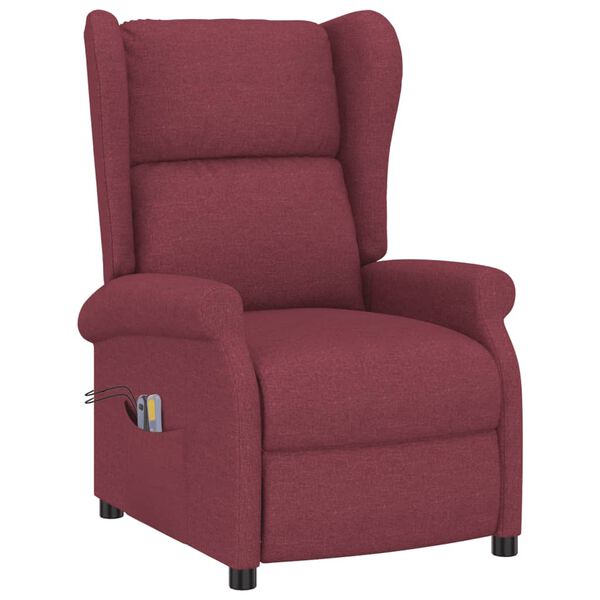 vidaXL Sillón orejero de masaje eléctrico de tela rojo tinto