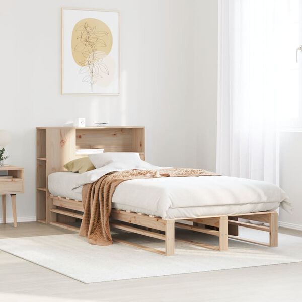 vidaXL Cama con estanter&iacute;a sin colch&oacute;n madera maciza 90x190 cm