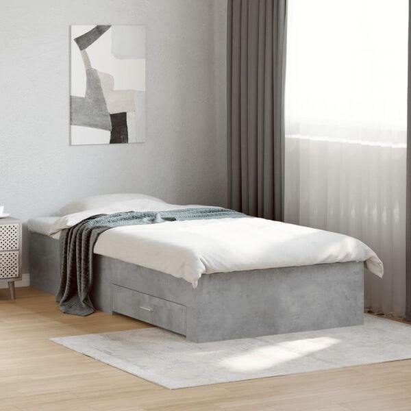 vidaXL Cama con cajones madera ingenier&iacute;a gris hormig&oacute;n 100x200 cm
