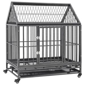 vidaXL Jaula de perro con ruedas y techo acero 92x62x106 cm
