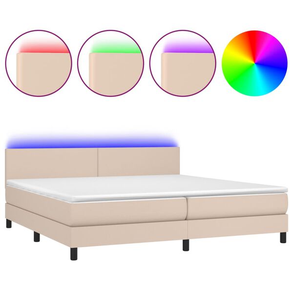vidaXL Cama box spring colch&oacute;n LED cuero sint&eacute;tico capuchino 200x200cm