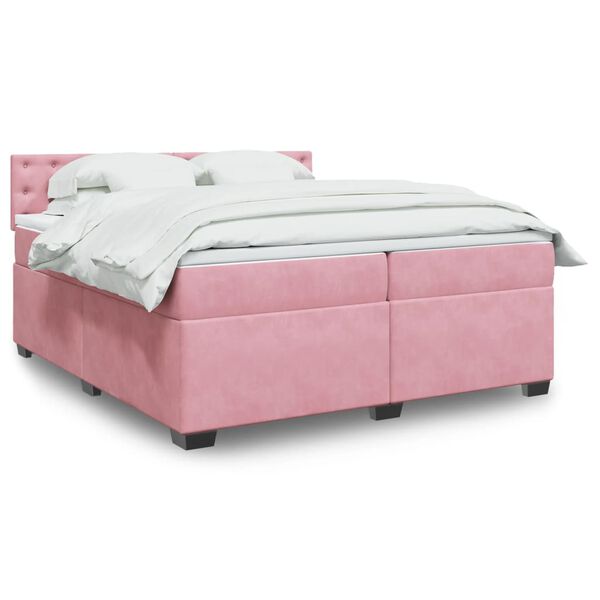 vidaXL Cama box spring con colch&oacute;n terciopelo rosa 200x200 cm