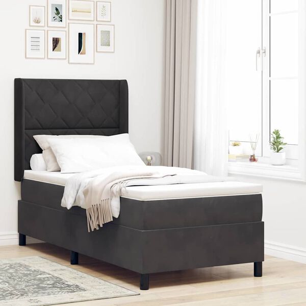 vidaXL Cama tipo Box Spring con colch&oacute;n Negro 90 x 200 cm Terciopelo