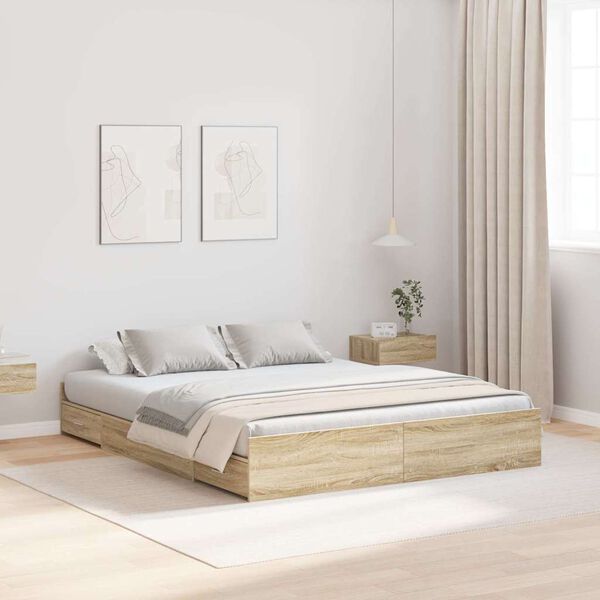 vidaXL Cama con almacenamiento con cabecera Roble Sonoma 140 x 200 cm