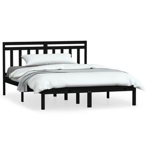 vidaXL Estructura de cama de madera maciza de pino negro 140x190 cm