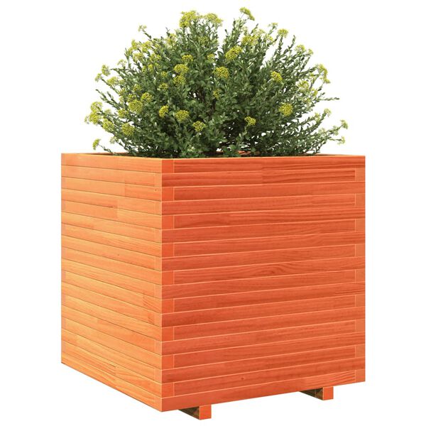 vidaXL Jardinera madera maciza de pino marr&oacute;n cera 70x70x72 cm