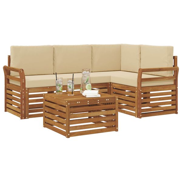 vidaXL Juegos de muebles 5 pcs Natural y Beige Madera de ingenier&iacute;a