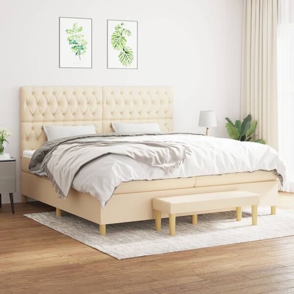 vidaXL Cama box spring con colch&oacute;n tela color crema 200x200 cm