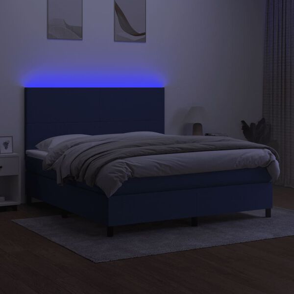 vidaXL Cama box spring colch&oacute;n y luces LED tela azul 160x200 cm
