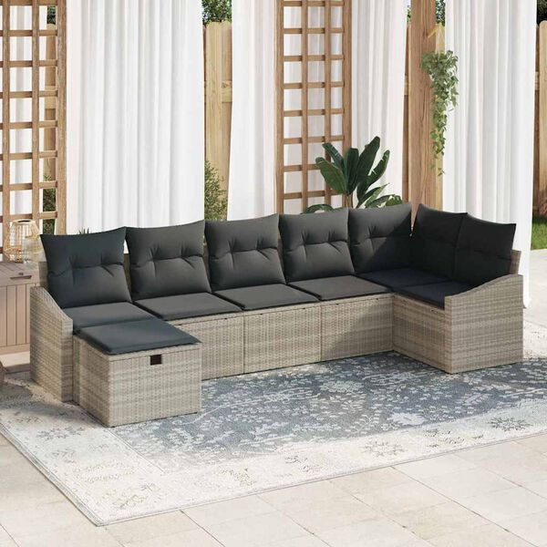 vidaXL Conjunto de sof&aacute; de jard&iacute;n 7 pcs Gris claro 55 x 62 x 69 cm