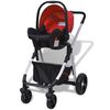 vidaXL Cochecito de beb&eacute; 3 en 1 rojo y negro aluminio