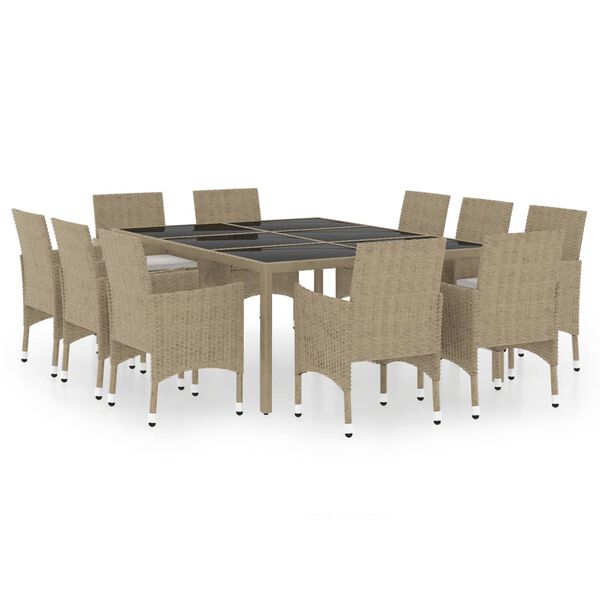 vidaXL Juego de comedor de jard&iacute;n de 11 piezas rat&aacute;n sint&eacute;tico beige