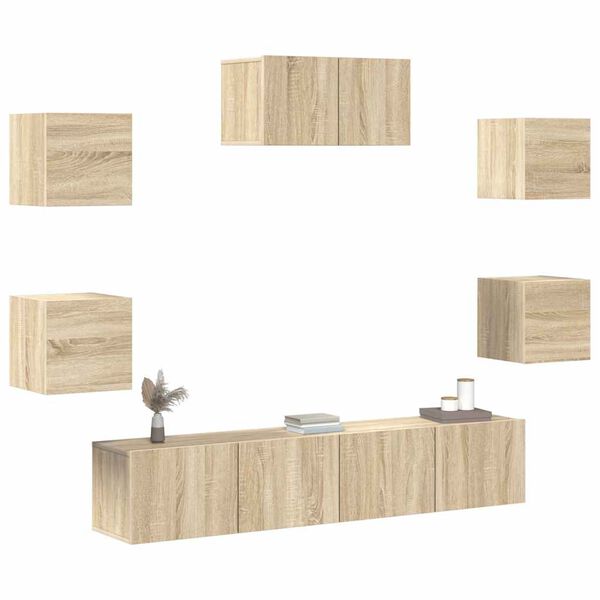 vidaXL Juego de mueble TV 7 piezas madera contrachapada roble Sonoma