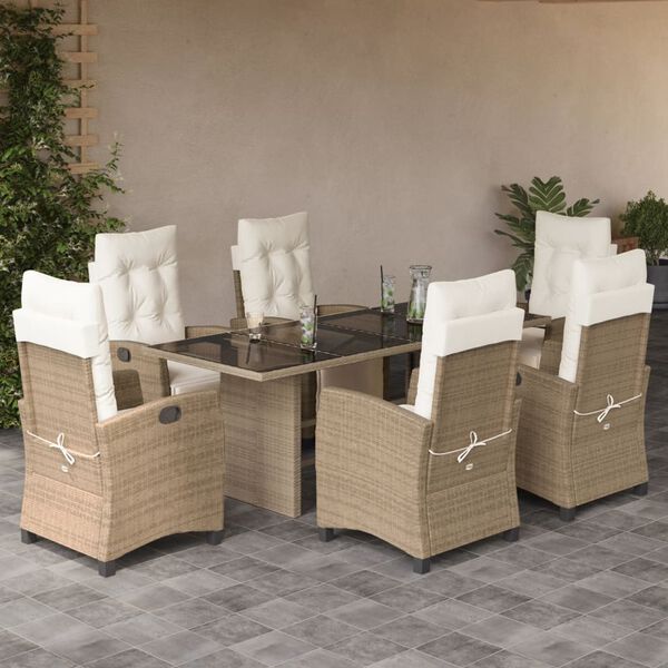 vidaXL Set comedor de jard&iacute;n 7 pzas con cojines rat&aacute;n sint&eacute;tico beige