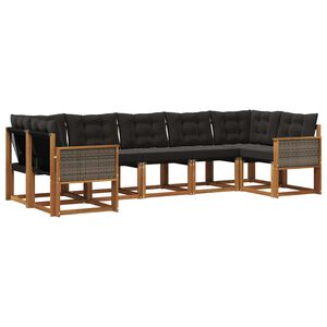 vidaXL Conjunto de sof&aacute;s de exterior con coj&iacute;n 7 pcs Natural y negro