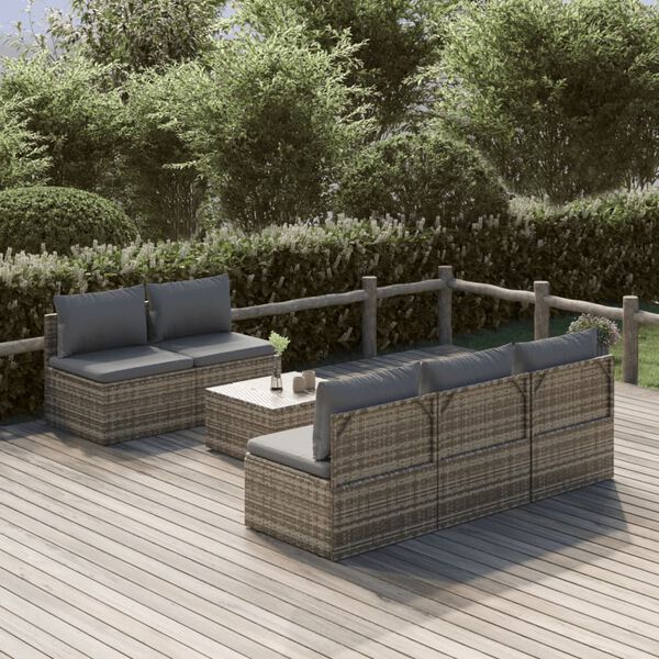 vidaXL Set de muebles de jard&iacute;n 6 pzas y cojines rat&aacute;n sint&eacute;tico gris