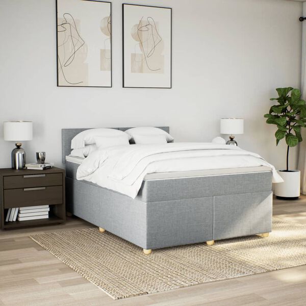 vidaXL Cama box spring con colch&oacute;n tela gris claro 140x200 cm